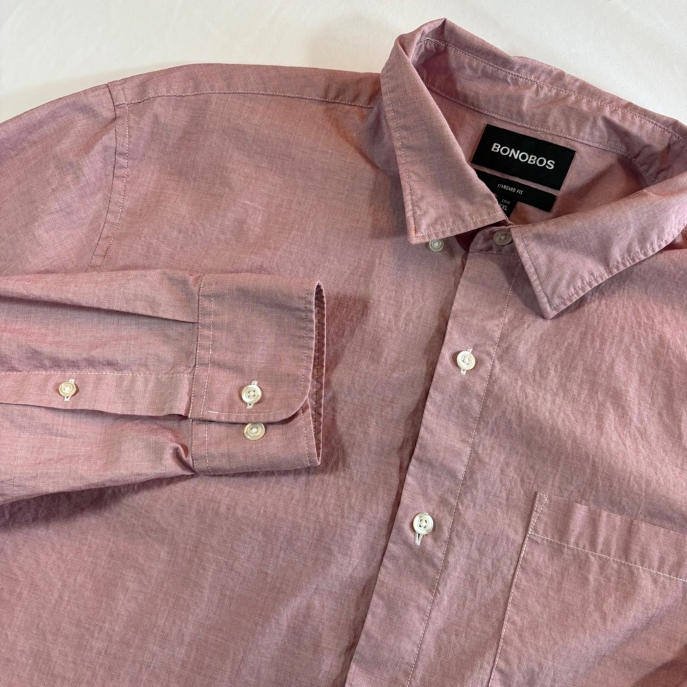 Bonobos Button Down Shirt XXL Long Standard Fit Mauve Chambray Long Sleeve
